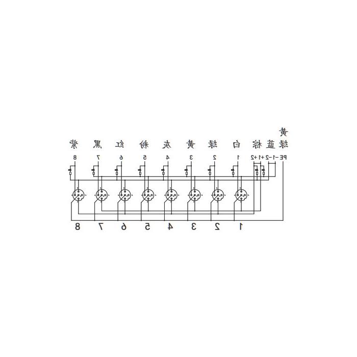 M12分线盒、单通道、PNP、8端口分体式、带LED、PCB端子、24P80E