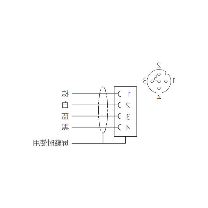 M12 4Pin、母头直型、法兰插座、板前安装、预铸UL电子线、64SA01-XXX